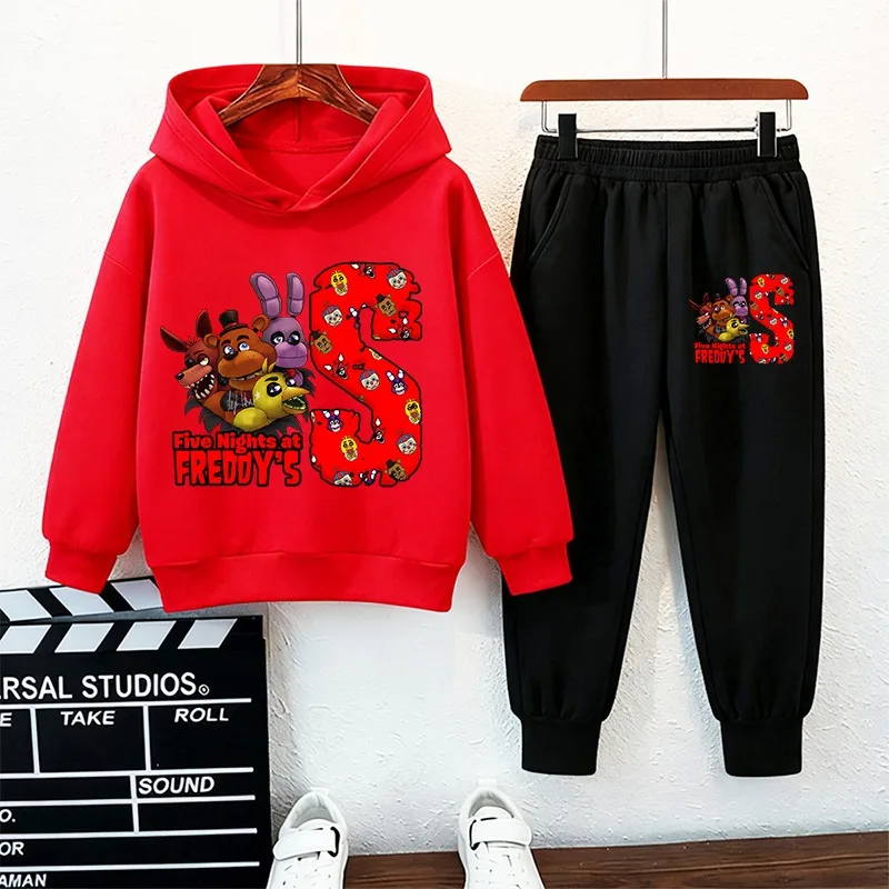 

2 шт., детские толстовки с капюшоном и штанами Five Nights At Freddys, комплект аниме FNAF, толстовки с капюшоном, спортивные штаны, зимний спортивный костюм, детская одежда