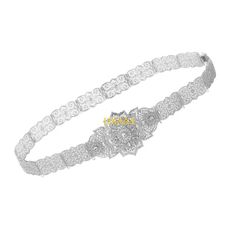 DXAA Metal Crystal Waistband for Costume Hollowed Flower Corset Belt Moroccan Wedding Belt Ethnic Waist Belt Glittering Belt