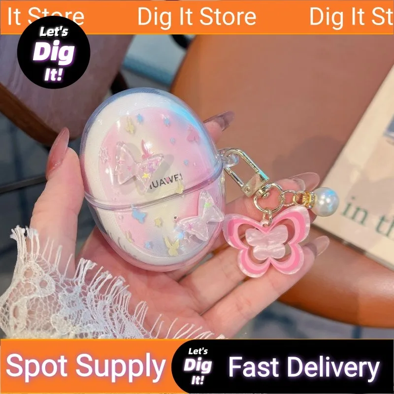 

For Huawei Freebuds 6 Case Cute Butterfly Bracelet Charm Casing Protective Transparent Cover