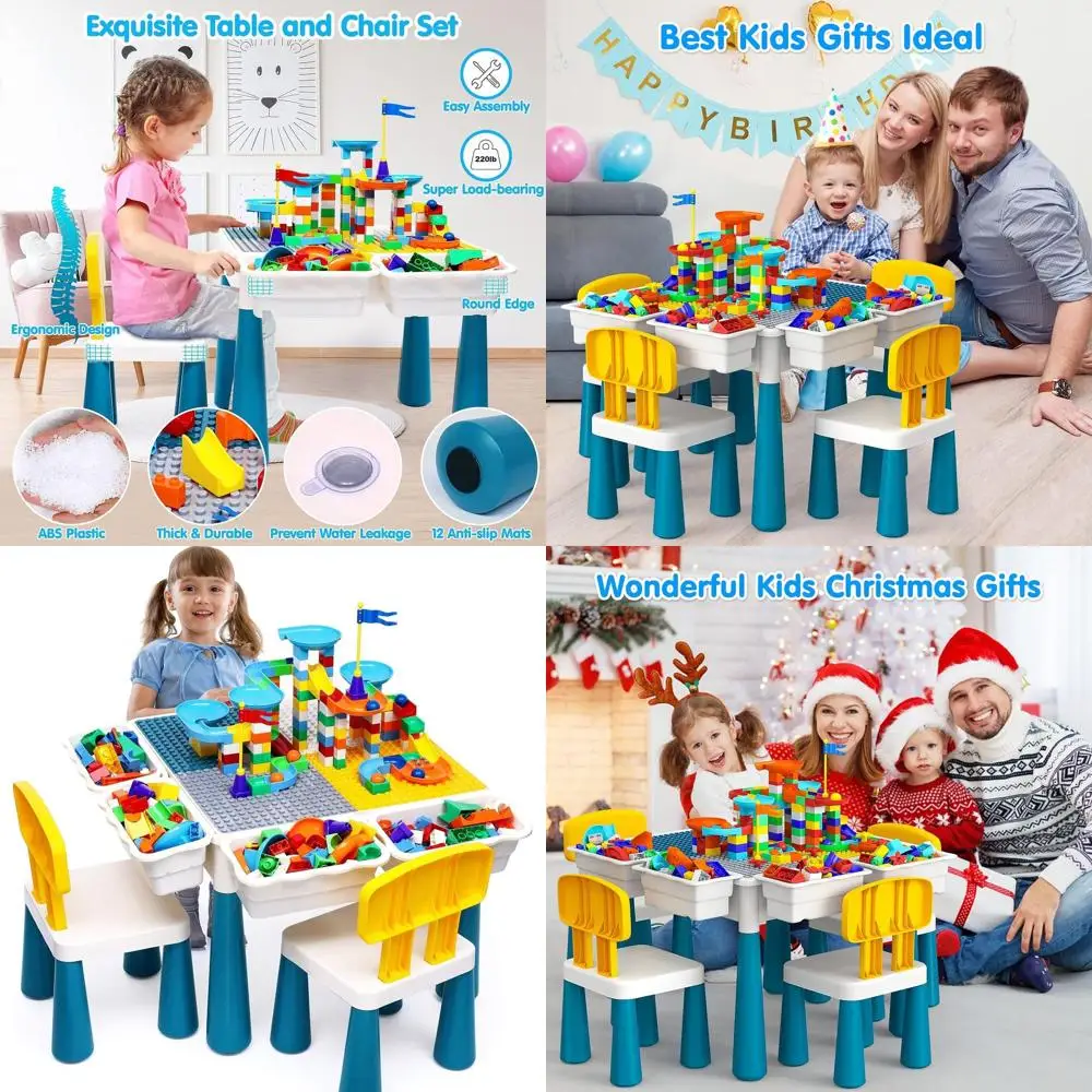 All-in-One Kids Activity Table with 152-Piece Marble Run and Building Blocks, Perfect for Toddlers Aged 3-6, STEM-Inspired Play