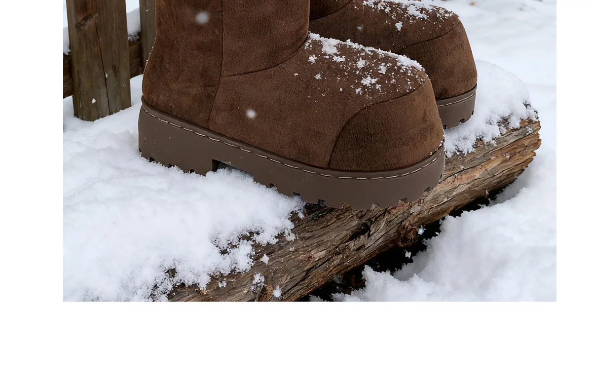 Neue Damen-Schneestiefel mit niedrigem Absatz, Markenschuhe, Winter-Knöchelstiefel zum Überziehen, warme Plüschschuhe für Damen, luxuriöse Damenmode, breite Stiefeletten – Detail 16