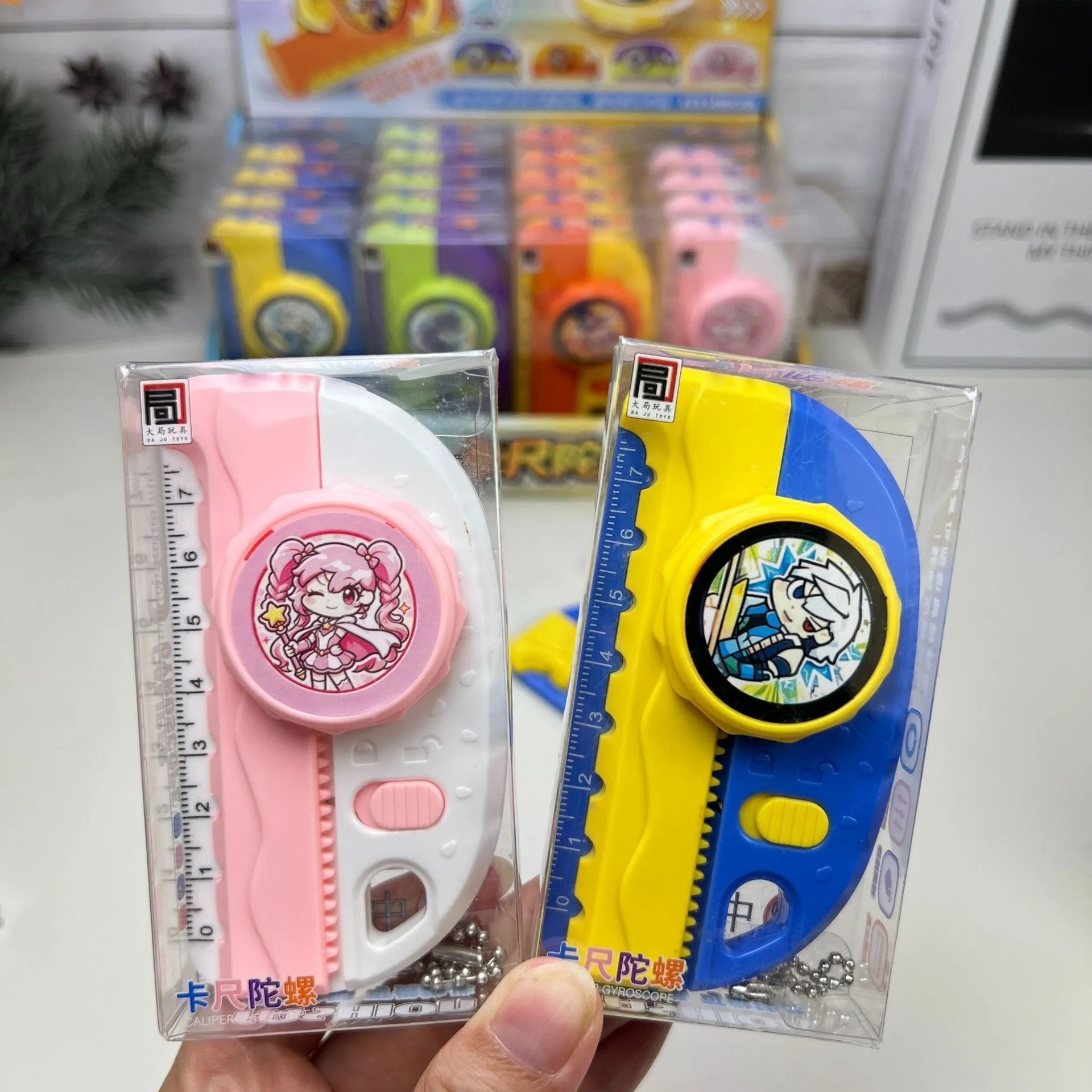 2 In 1 Cartoon Caliper Spinner Toy Portable Fidget Spinner Ruler Keychain Creative Stress Relief Battle Gyro Toy Kids Stationery
