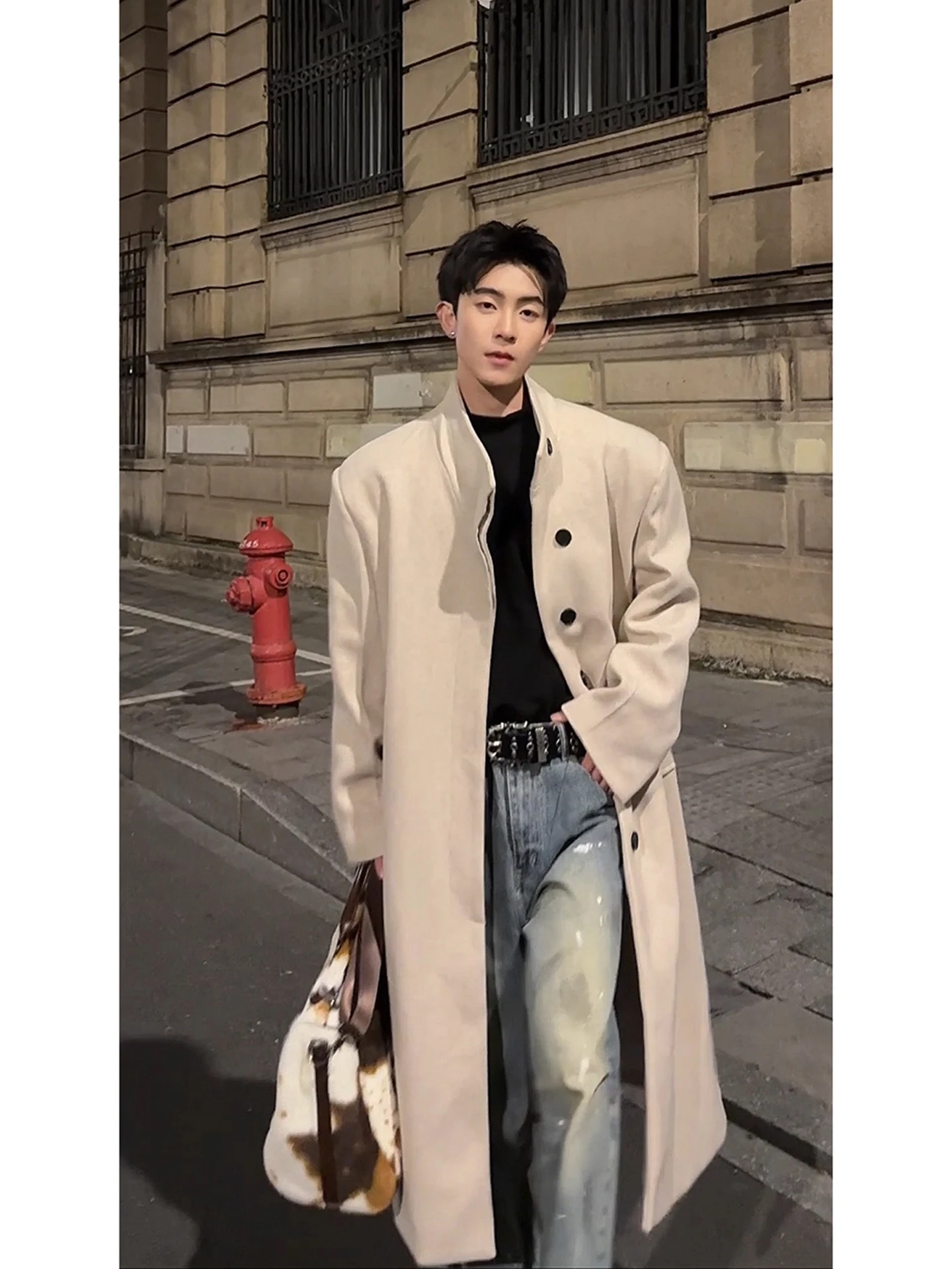 

Korean High-End Woolen Coat Thiened Mid-Length Stand Collar Warm Outerwear for Men And Women Winter Cleanfit Over-Knee