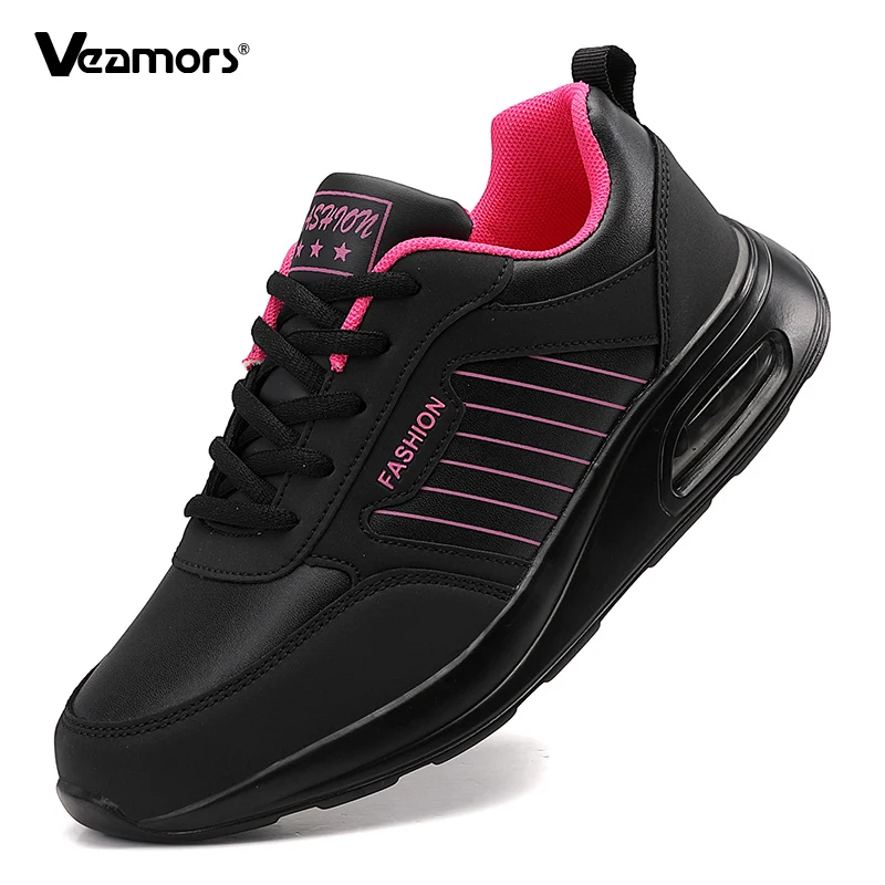 

PU Leather Women Sneakers Fashion Air-cushion Running Shoes Ladies Waterproof Outdoor Training Exercise Sports Shoes