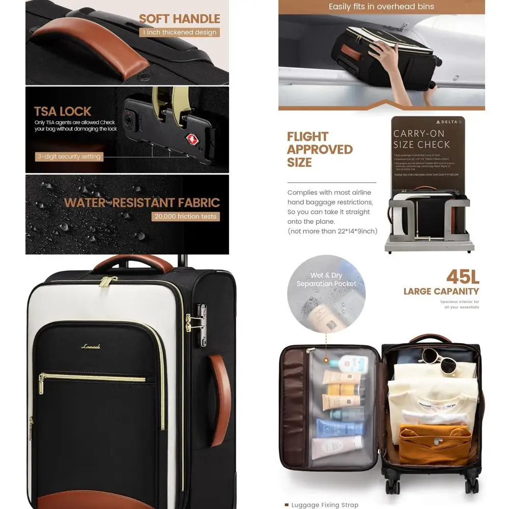 

20 Lightweight Softside Spinner Luggage, Airline Approved, TSA Lock, Water-Resistant, Large Capacity for Travel