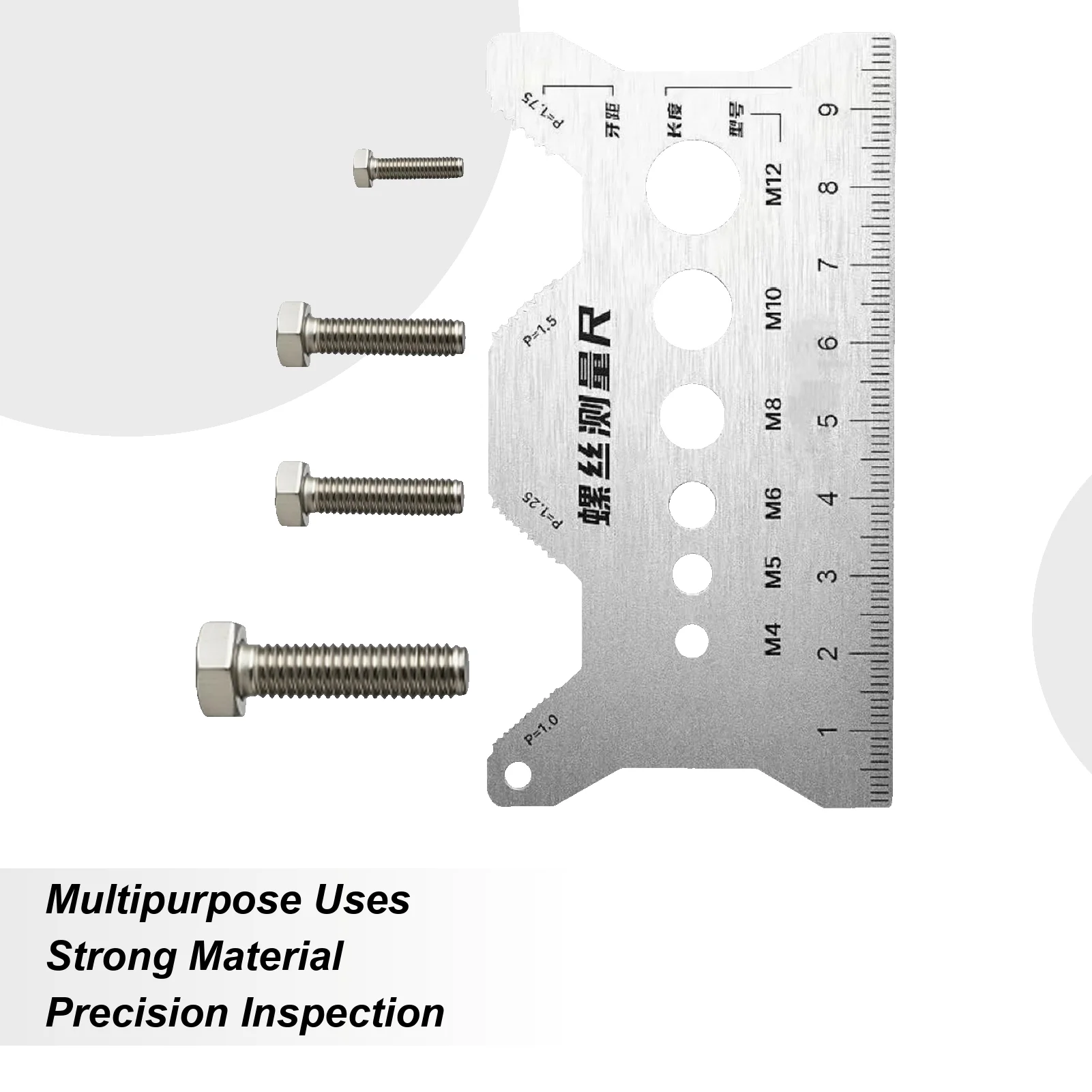 Stainless steel pitch measuring ruler double-sided scale screw measuring ruler length diameter pitch thread measuring tool