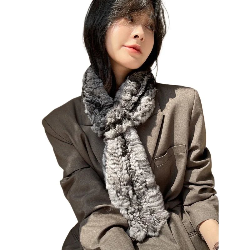 

Корейский синий, фиолетовый, синий шарф из шиншиллы, меховой шарф, женский осенне-зимний теплый меховой шарф, воротник для волос, утолщенный, новый