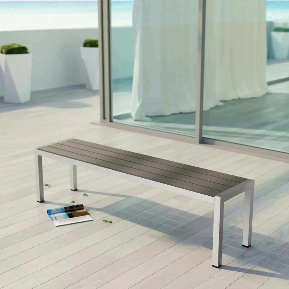 Shore Aluminum Outdoor Patio Bench in Silver Gray
