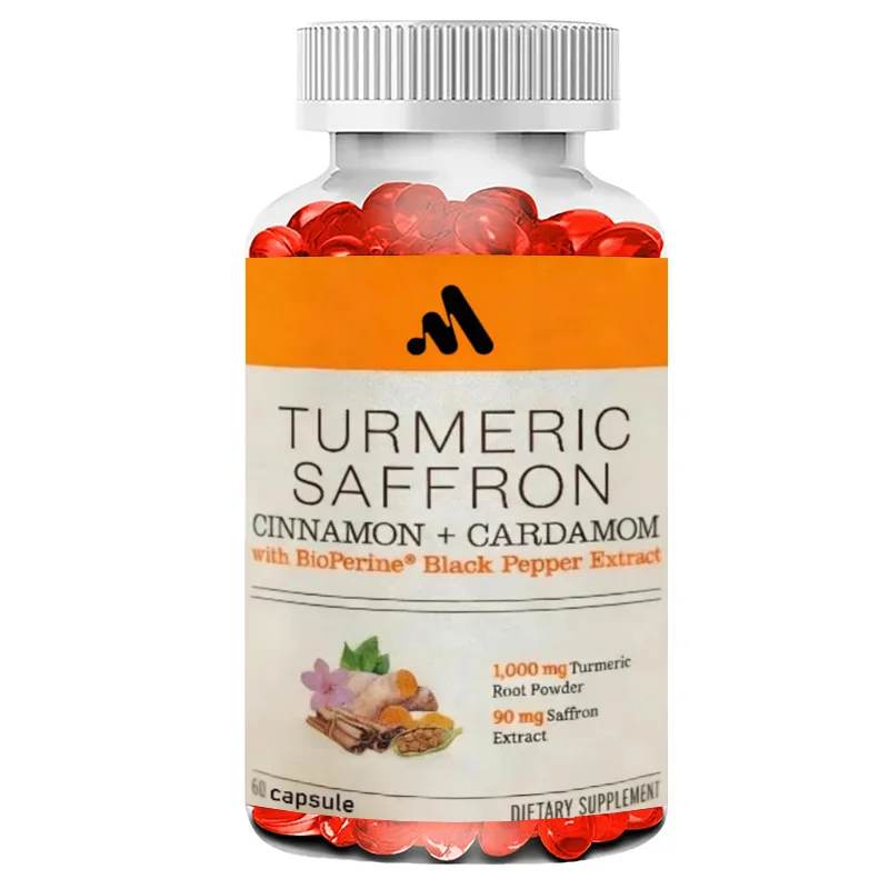 Turmeric Saffron Supplement Capsules Containing Cinnamon and Cardamom Antioxidant Support - Non GMO