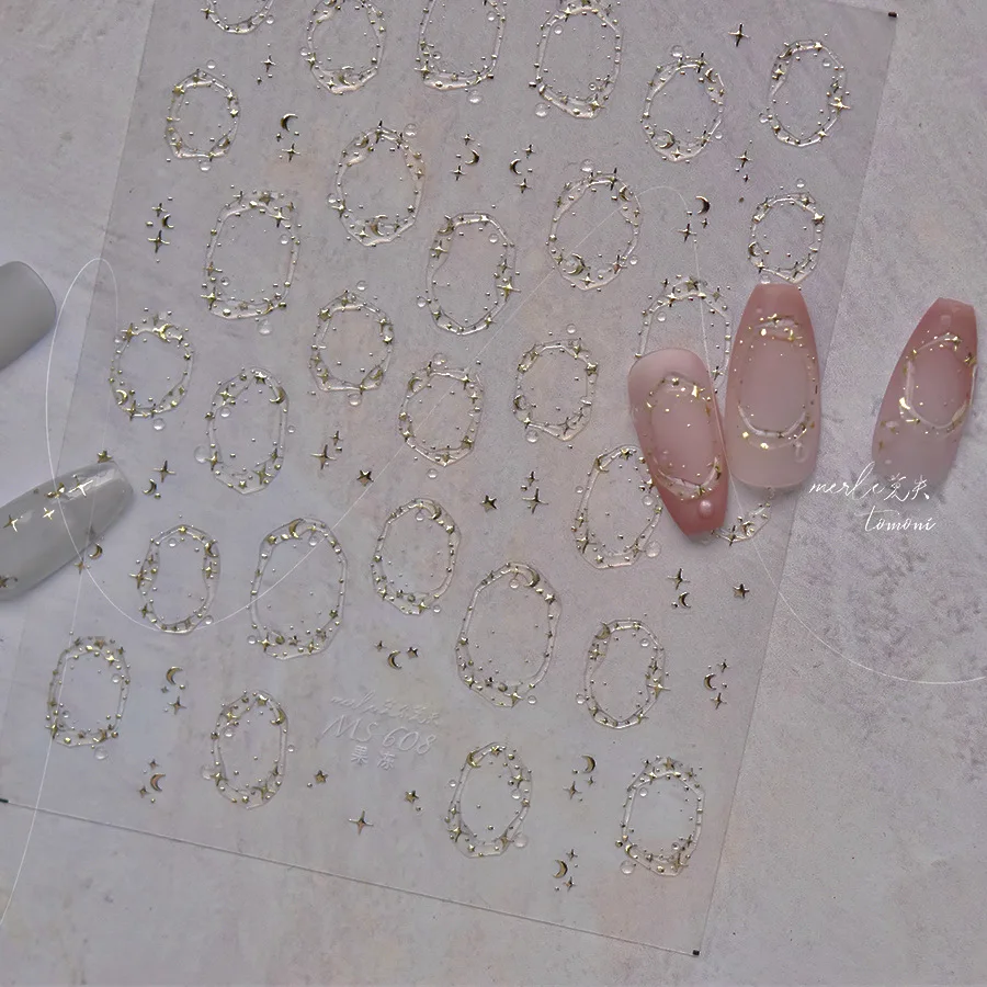 Goldandsilver jelly round nail stickers ice crystal star nail stickers hollow love high quality nail stickers decorative sticker