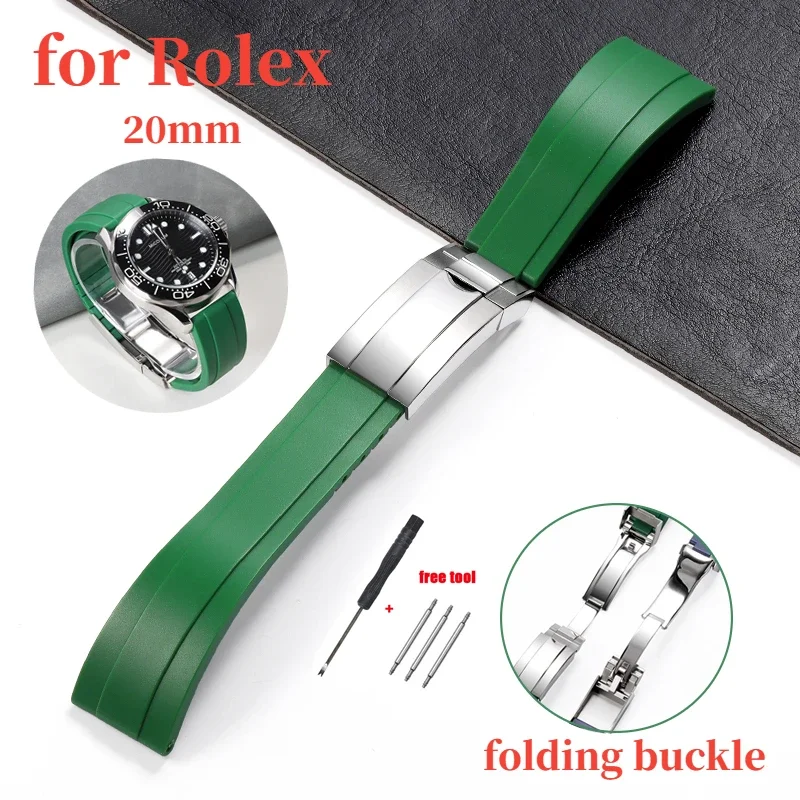 Soft Rubber Strap for Rolex Submariner Daytona DEEPSEA GMT SEAMARSTER OYSTERFLEX 20mm Adjustable Watch Band Waterproof Wristband
