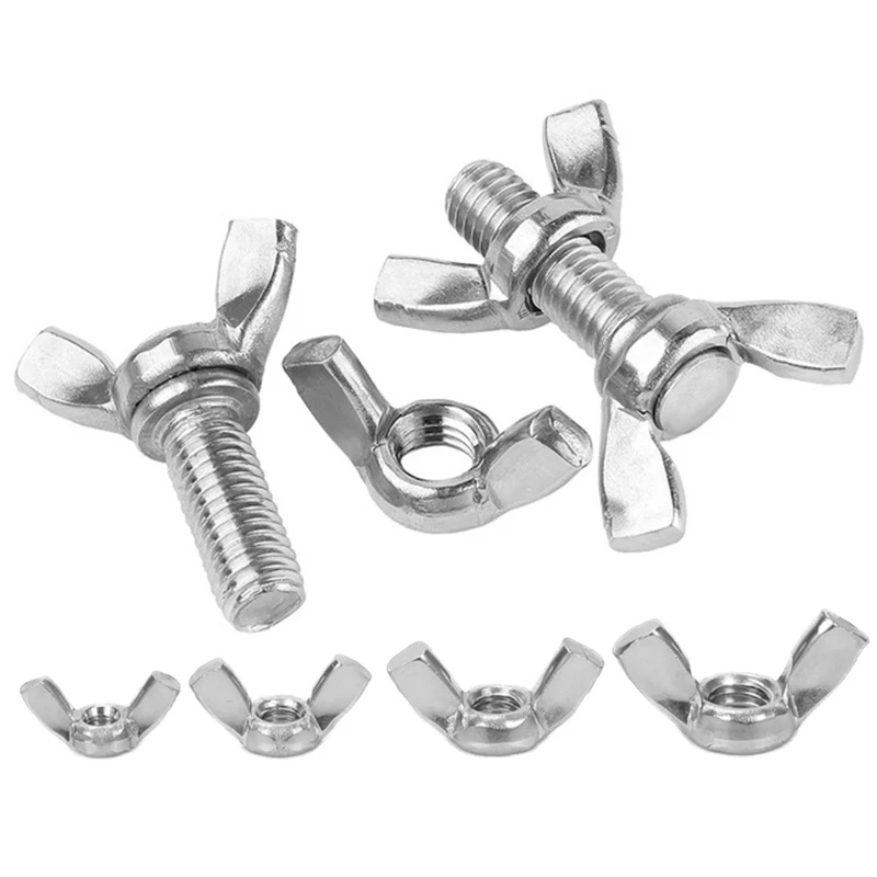 M3 M4 M5 M6 M8 M10 M12 Butterfly Wing Nuts 304 Stainless Steel Wing Head Thumb Screws Wingnut Ram Screw Nuts Hand Tighten Nut