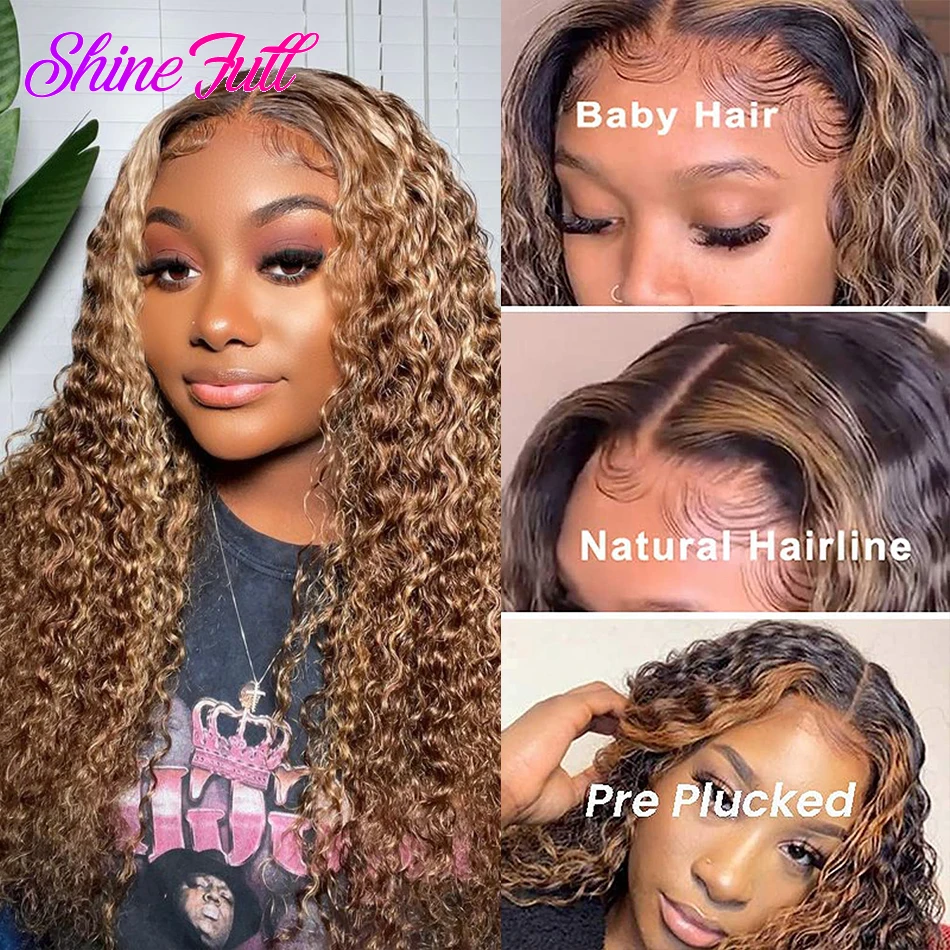 Highlight 4/27 Deep Wave 13x4 HD Transparent Lace Front Wig For Black Women Remy Brazilian Human Hair 13x6 Lace Frontal Wigs