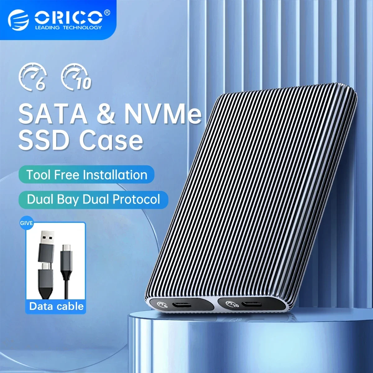 

Корпус ORICO Dual Bay M.2 NVMe SSD USB3.1 GEN2 10 Гбит/с Бесплатный чехол PCIe NVMe SATA SSD для 2230/42/60/80 мм M Key B+M Key