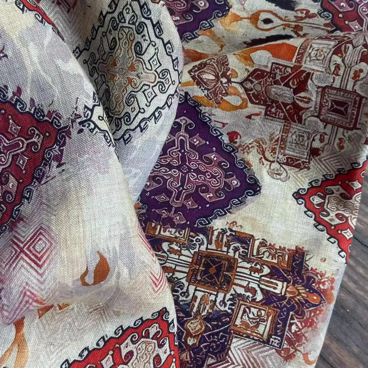 1yard High quality ramie fabric for material Colorful Chapter Painting telas Shirt pants dress cheongsam fabrics