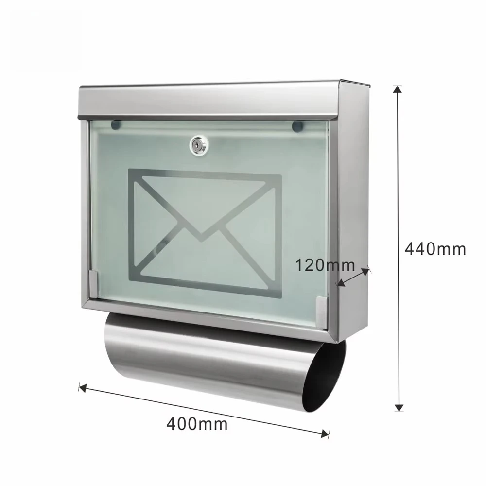 Outdoor Square Household Newspaper Mailbox Stainless Steel Floor Standing Mailbox