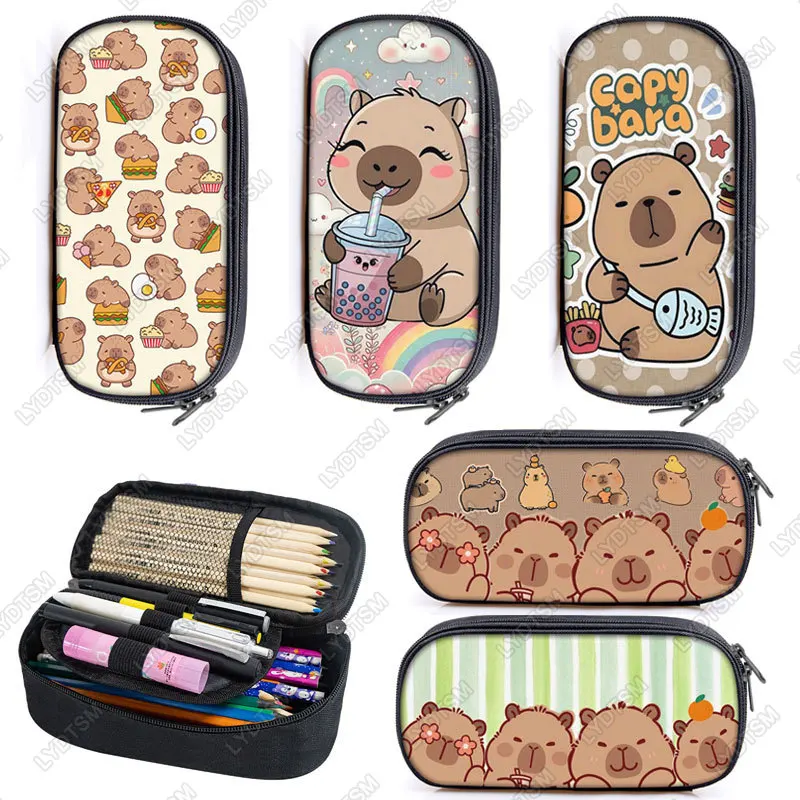 Image of Kosmetiktasche mit niedlichem Tier-Capybara-Aufdruck, Bleistiftbeutel, Teenager-Briefpapier-Tasche, Bleistiftbox für Büro, Schulbedarf