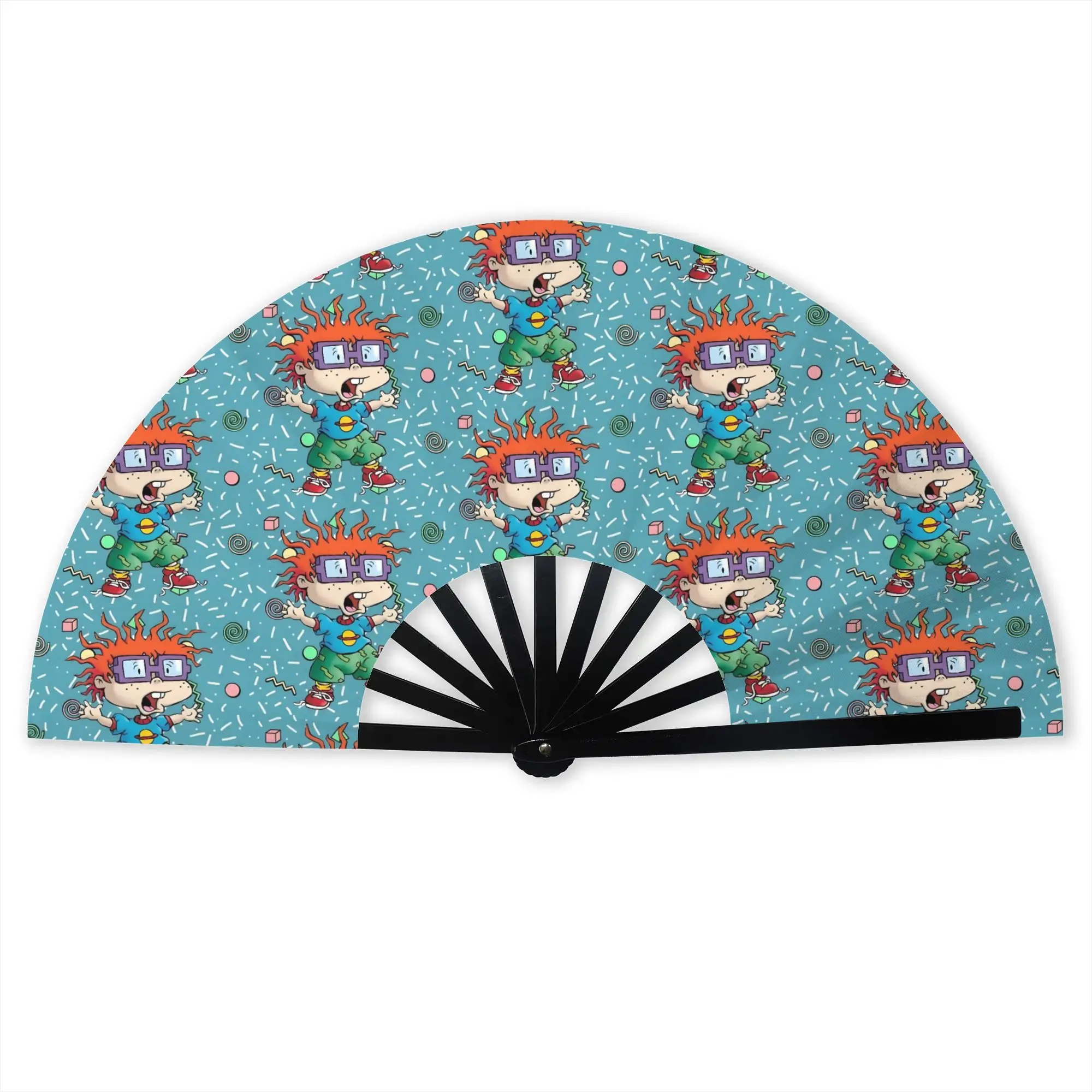 Chuckie R-Rugrats Folding Hand Fan Anime Surprised Polyester Fabric Fan Funny Summer Accessory Decorative Fans