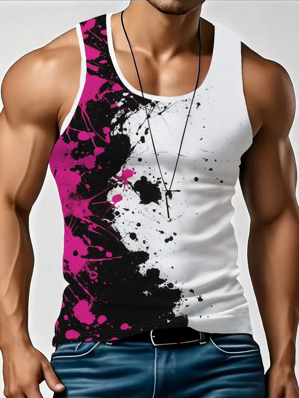 Summer Graffiti Paint Print Tank Top Gym Clothing Men Cool Streetwear Basketball Vest Quick Drying Sleeveless T-Shirt Y2k Tops