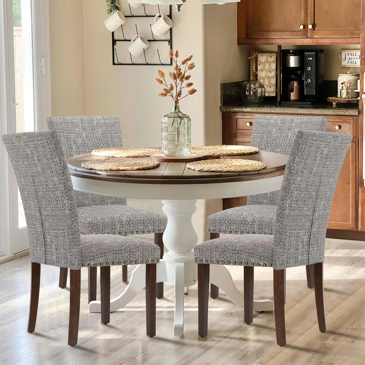 Upholstered Dining Chairs Set of 4, Fabric Dining Room Kitchen Side Chair with Nailhead Trim which make you more enjoyable