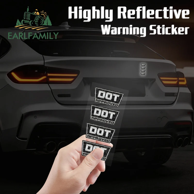 EARLFAMILY 4 Pcs DOT Approved Motorcycle DIrt Bike Helmet Reflective Car Stickers Decals Labels D.O.T. 3D Car Styling Decoration