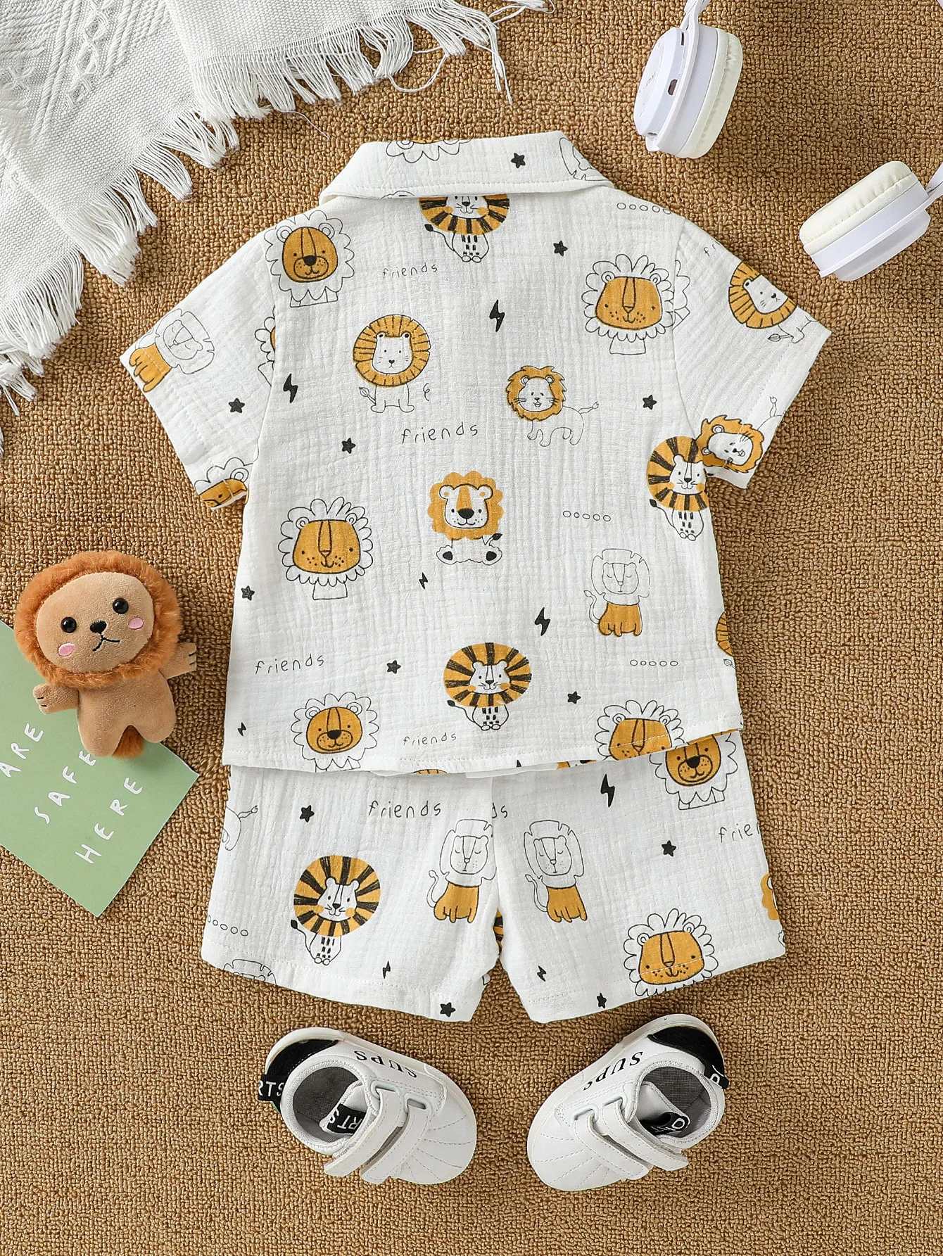 2025 New Summer Cartoon Printed Short-sleeved T-shirt and Shorts, Versatile Two-piece Set for Baby Boys