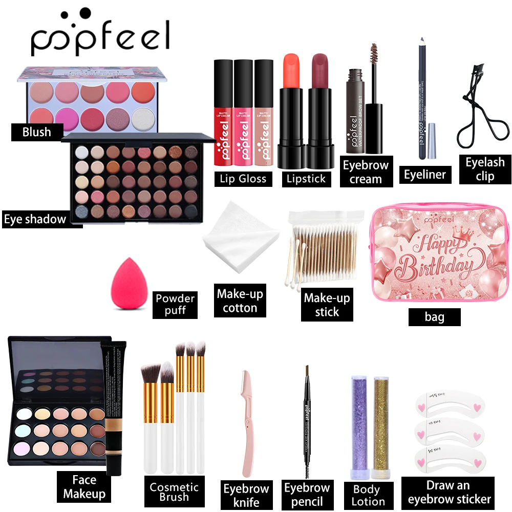 POPFEEL 26点誕生日メイクアップセット - 完全なフェイスメイクアップキット、ギフト、ホリデーパーティー、女の子の初心者メイクアップに最適