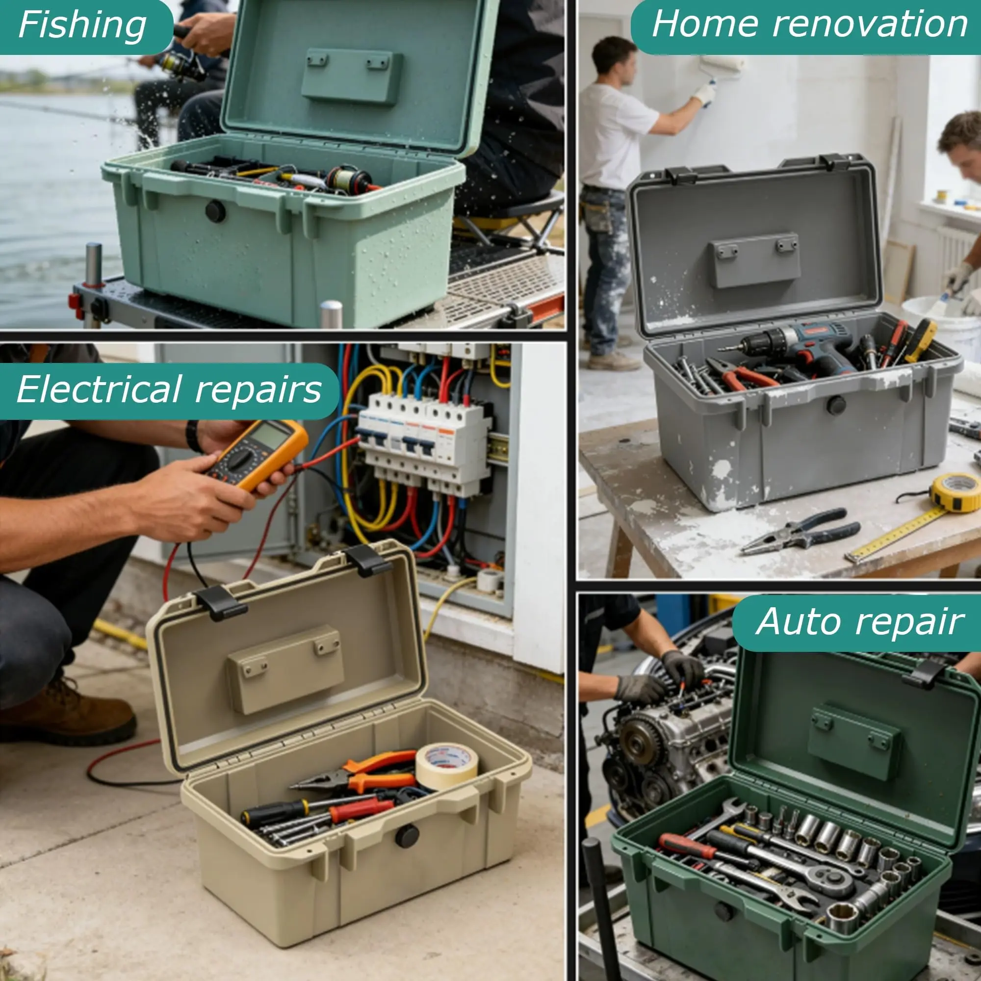 Double-walled Waterproof Plastic Toolbox, with Removable Compartments, Folding Handle, Ideal for Auto Repair