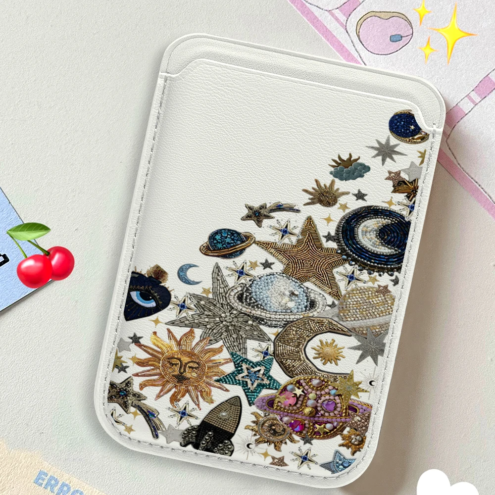 Golden Stars Moon Y2K Leder-Kartenetui Handyhülle Kartenhalter Magnetische Hülle Geeignet für alle iPhones mit Magsafe-Kartenfunktion – Detail 6