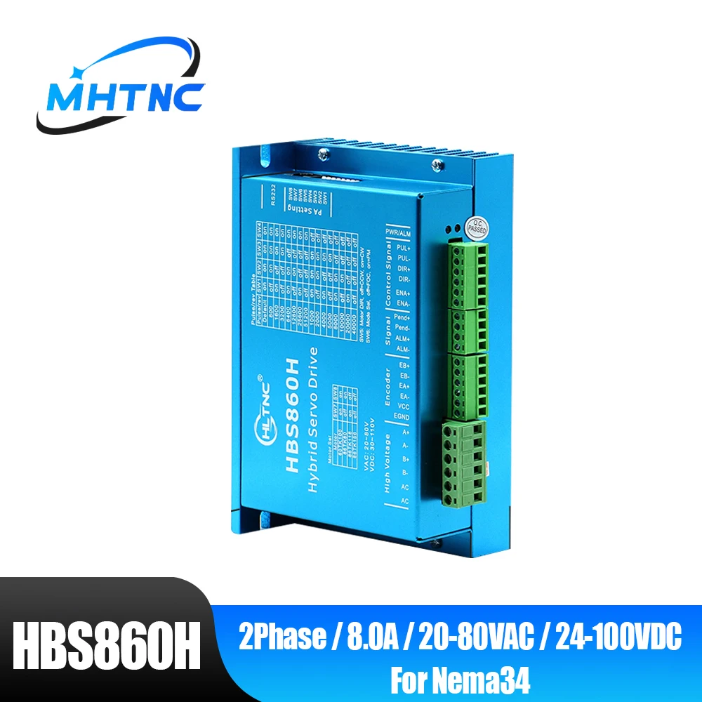 HBS860H Hybrid Servo Motor Driver AC20-80V or DC24-100V 8.0A 0-200khz Encoder 1000 lines Fan Suit For Nema34 Close Loop Motor