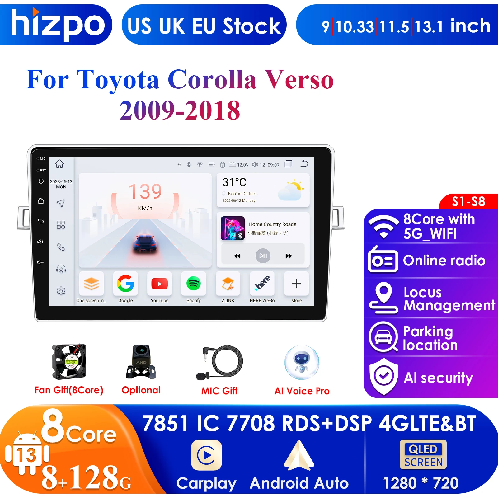 

Autoradio For Toyota Verso Corolla 2009 - 2018 Carplay 4G 2din GPS Car Radio Multimedia Android 13 Auto Stereo DSP Audio Video