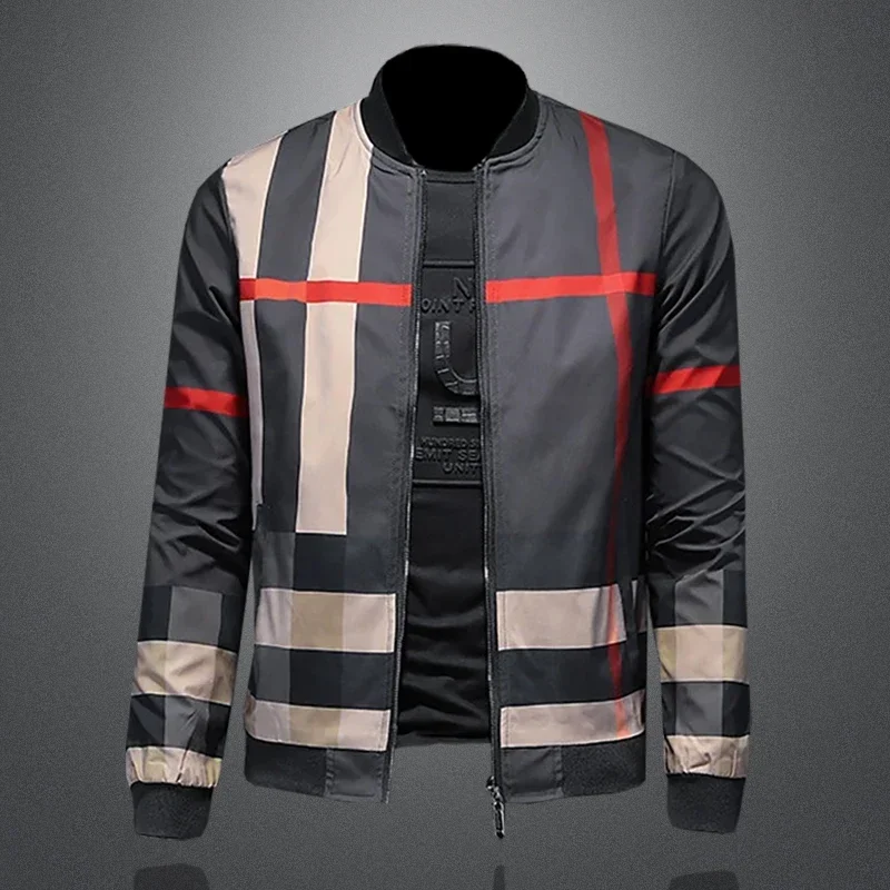 Fashion brand slim fit color matching high-quality fabric boutique men's jacket round neck baseball jacket spring new item