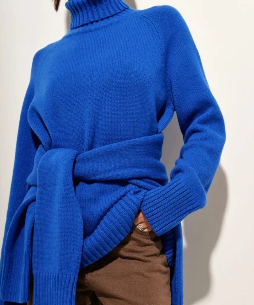 Camisola de gola alta feminina outono grosso quente pulôver topos novo inverno oversized