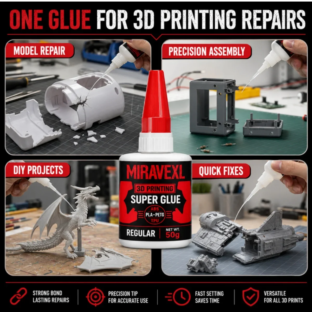 3D-Druck Superkleber Flüssig - PLA ABS PETG TPU Sofortkleber | Vielseitig, präzise Anwendung, für feine Risse, klar – Detail 6
