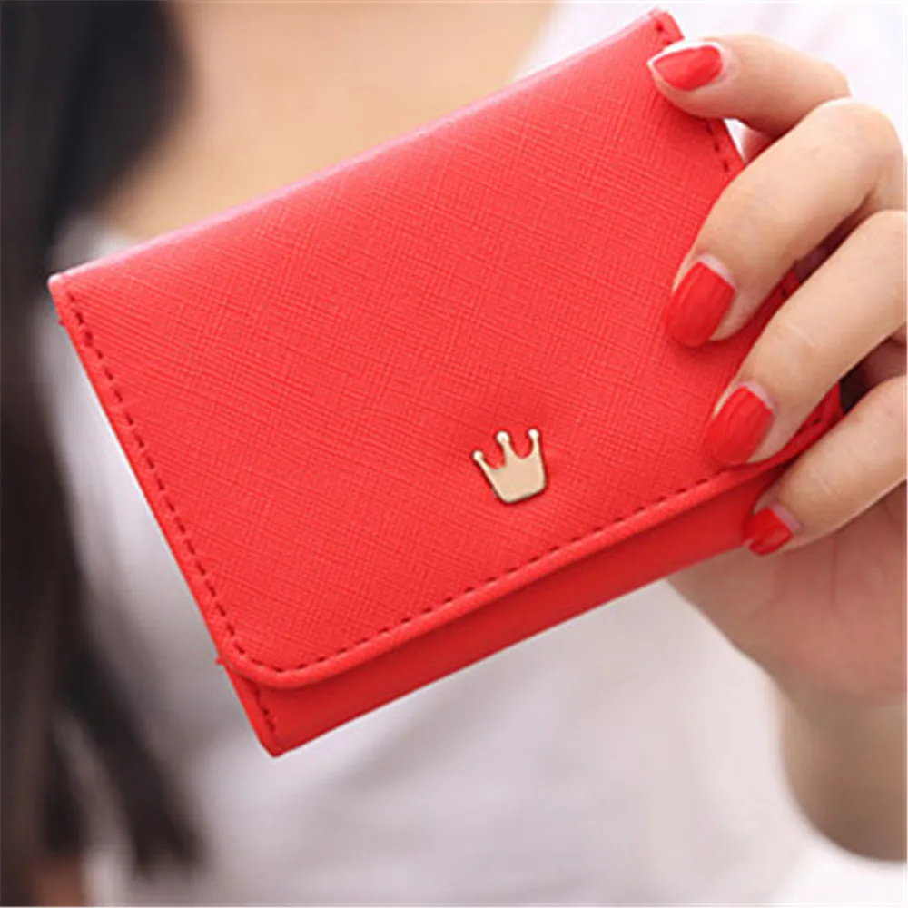 Lady Short Wallets PU Leather Card Holder Purse Crown Mini Money Bag Women Card Holder Coin Purses