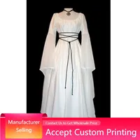 Women's Long-Sleeved Round-Neck Belted Irregular Dress, Retro Design Clothing, Halloween and Party