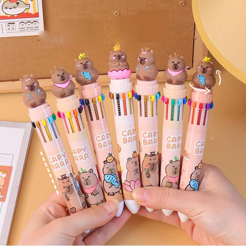 24pcs/lot New Capybara 10 Colors Ballpoint Pen Creative 0.5MM Roller Ball Pens School Office Writing Supplies Stationery Gift