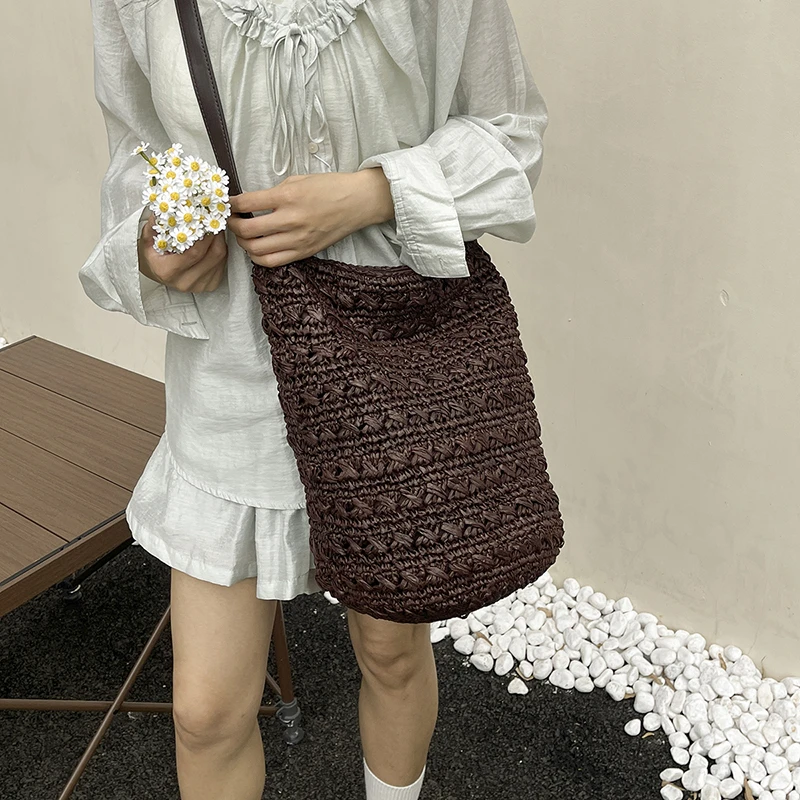 Vintage Koyu Kahverengi Rafya - Women'S Raffia Bags incelemesi ve fiyatı