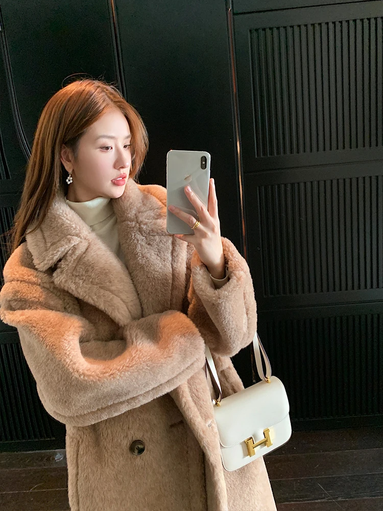 

Soft Teddy Bear Lamb Fur Coat Women's Faux Leather Fur Inteated Winter New Sle Long Sve Loose Fit Korean Sle Coat