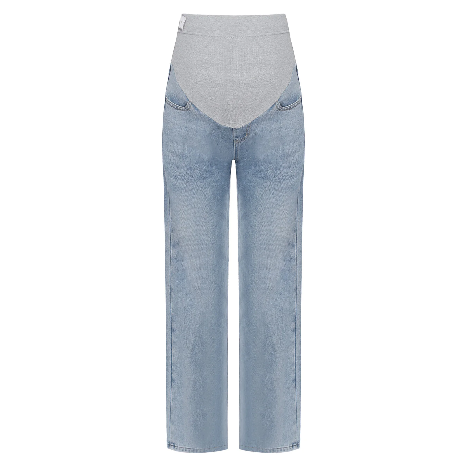 الأمومة الجينز النساء الحوامل الملابس عالية الخصر واسعة الساق الدنيم السراويل مع جيوب البطن دعم السراويل العمل لباس غير رسمي #2