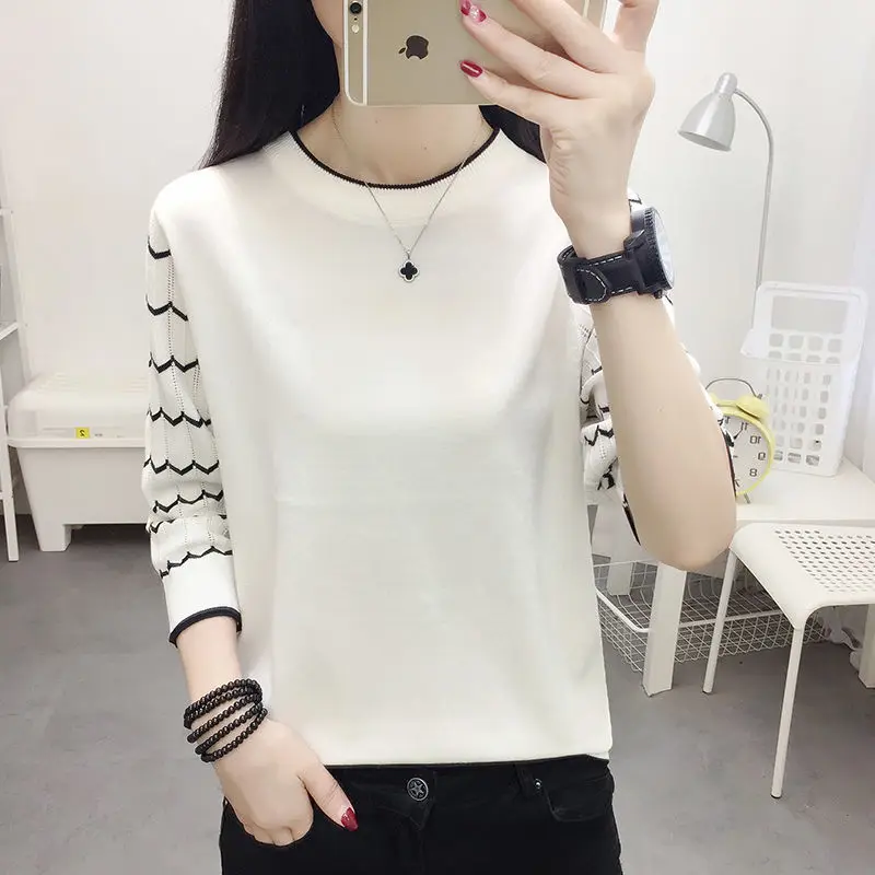 

Women Long Sleeve Summer Knitted O-Neck Thin Ice Silk Sweaters Ladies Sunscreen Shirt Tops Female Solid pullover G16