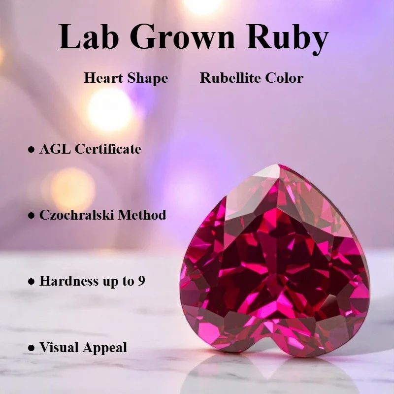 

Laboratory Ruby Heart Shape Rubellite Color Extremely Shiny Quality DIY Charms Ring Necklace Earrings Materials AGL Certificate