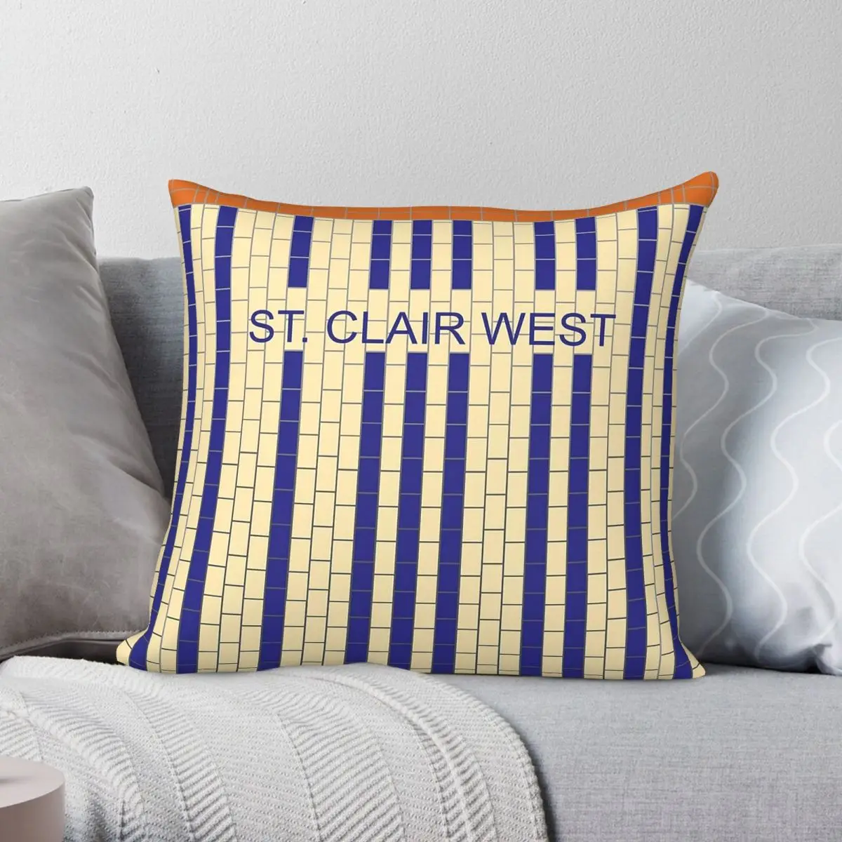 St. Clair West Subway Station Square Pillowcase Polyester Linen Velvet Creative Zip Decorative Sofa Seater Cushion Cover