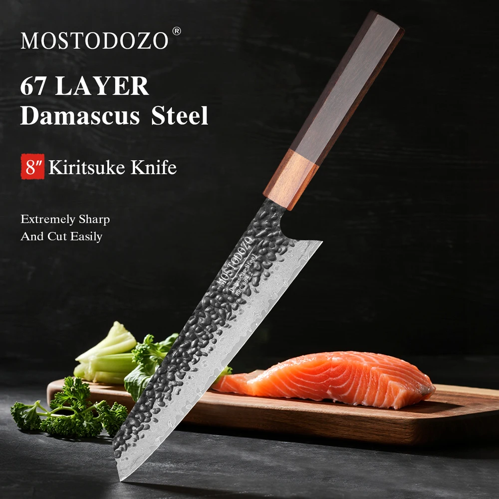 

MOSTODOZO 8" Japanese Kiritsuke Chef Knife Damascus Steel Sharp Vegetable Cleaver VG10 Hand Forged Professional Kitchen Knives