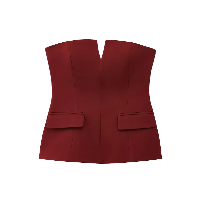 HXAO Strapless Tube Top Women Corset Sexy Crop Top Female Sleeveless Black White Red Brown Top Backless Short Tank Tops Bustier