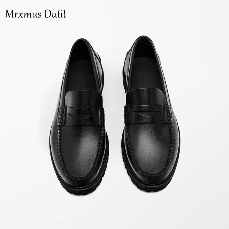 Mrxmus Dutit 2023 Autumn Fashion Men New Genuine Leather Suede Flat Loafers Commute Slip-on Shoes Solid Casual Simple Male Chic