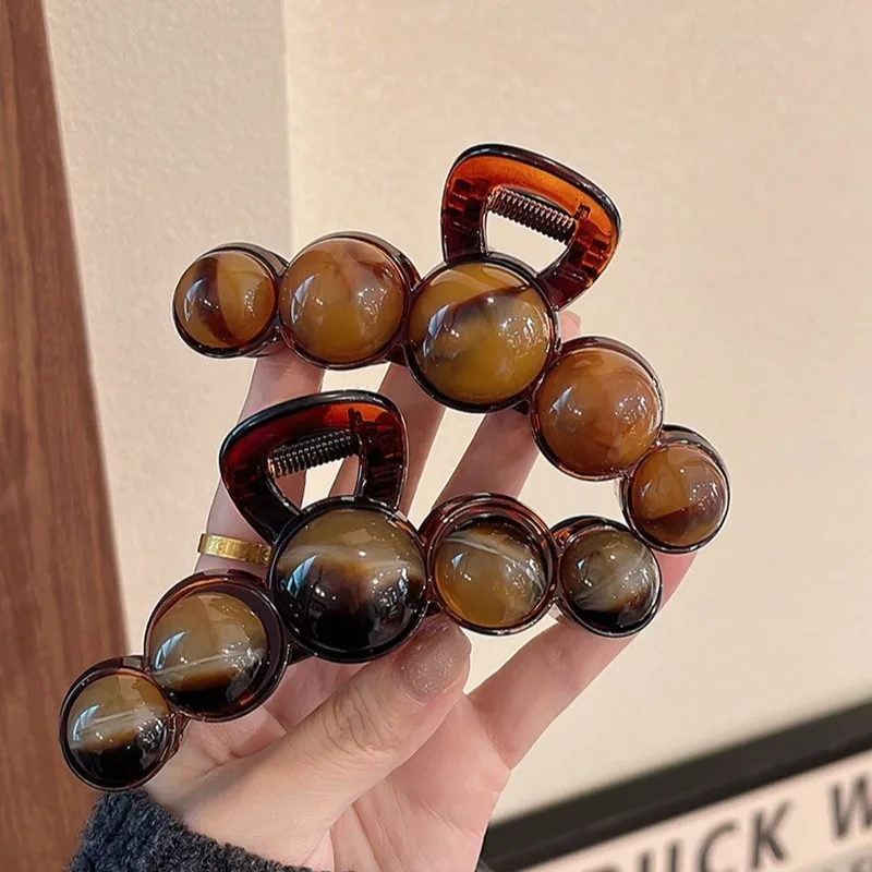Cakar Rambut Manik-manik Gradien Retro 11Cm Jepit Rambut Plastik Geometris Wanita Klip Hiu Mode Semuanya Klip Rambut Aksesori Rambut