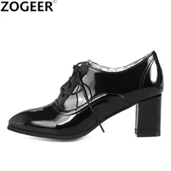 Elegant Spring Fashion Pumps Women Ankle Boots Block Heels Oxford Shoes Casual PU Leather Black Red Loafer Shoe Lady Big Size 50