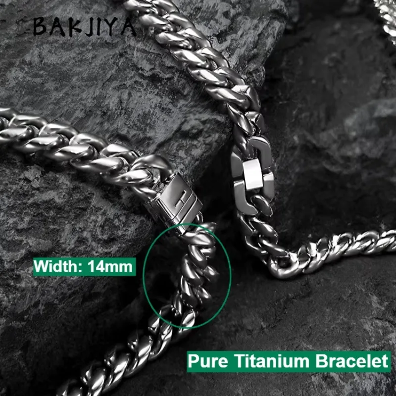 

TA1 Pure Titanium Bracelet 14mm Thicken Cuban Link Chain, Hypoallergenic No Rust Sweat Corrosion Jewelry Unisex Men Bracelet