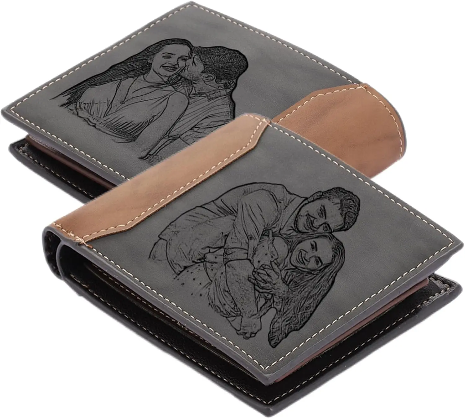 Personalized Two Photo Wallets Custom 2 Pictures Bi-fold Wallet for Men Father Dad Boyfriend Grandpa Birthday Gift